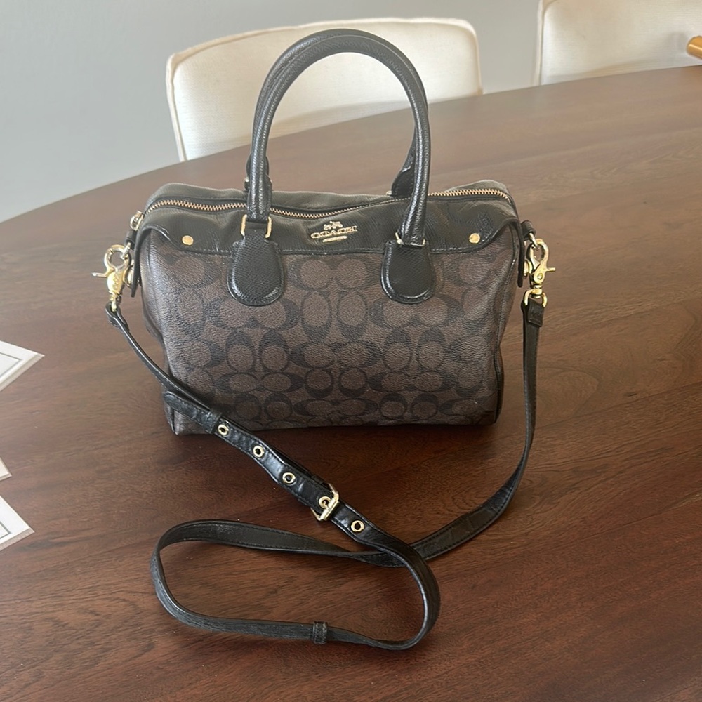 Coach Black and Brown Satchel with Monogram Pattern